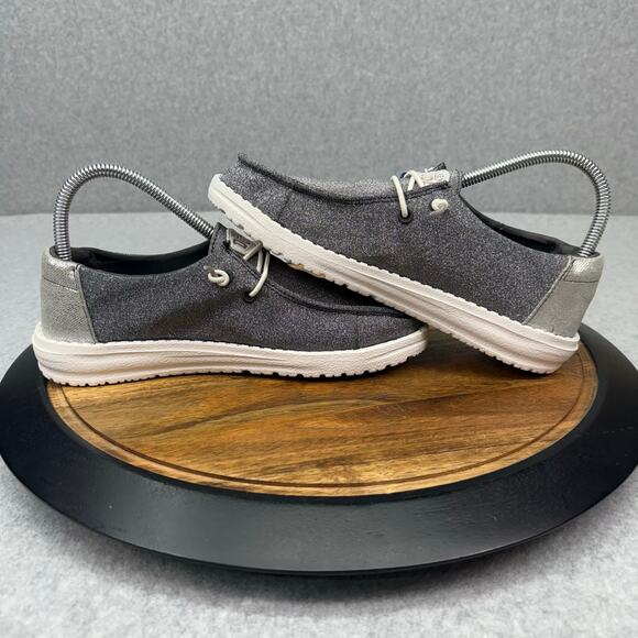 Hey Dude Wendy Metallic Sparkle Women's 7 Slip On Gray Charcoal Shoes NWT - Picture 6 of 7